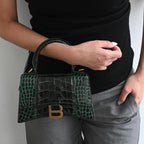 Balenciaga XS Hourglass Dark Green Croc Embossed Leather - Leluxe Vintage Sdn. Bhd.