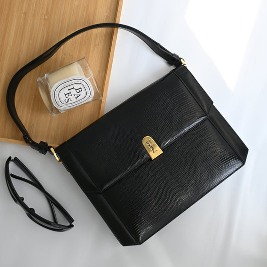 Vintage YSL Embossed Lizard Leather Shoulder Bag