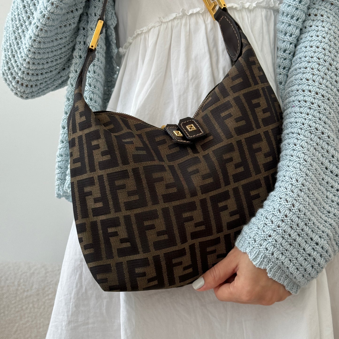 Fendi Zucca Monogram Double Zipper Hobo