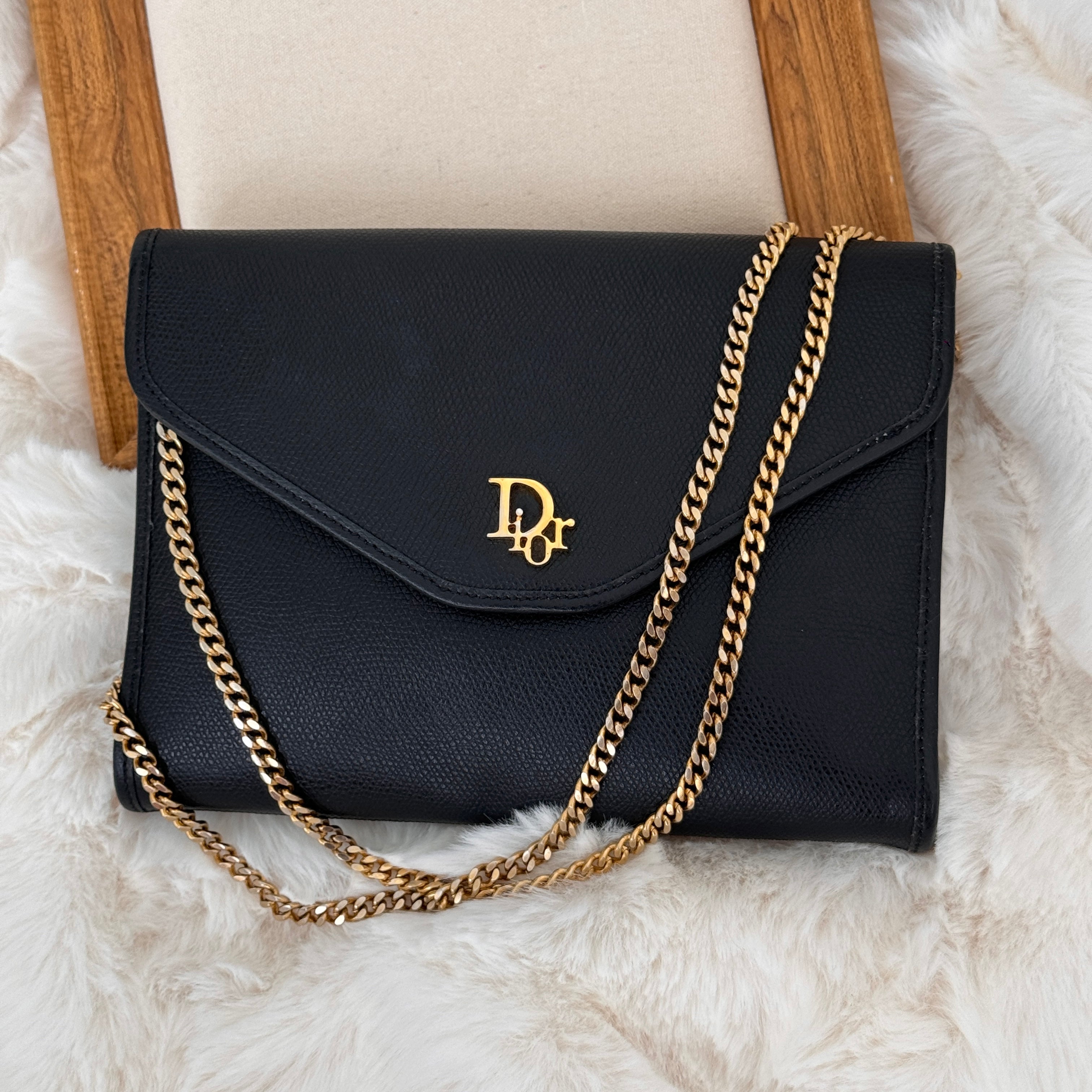 Dior Black Leather Chain Bag - Leluxe Vintage Sdn. Bhd.