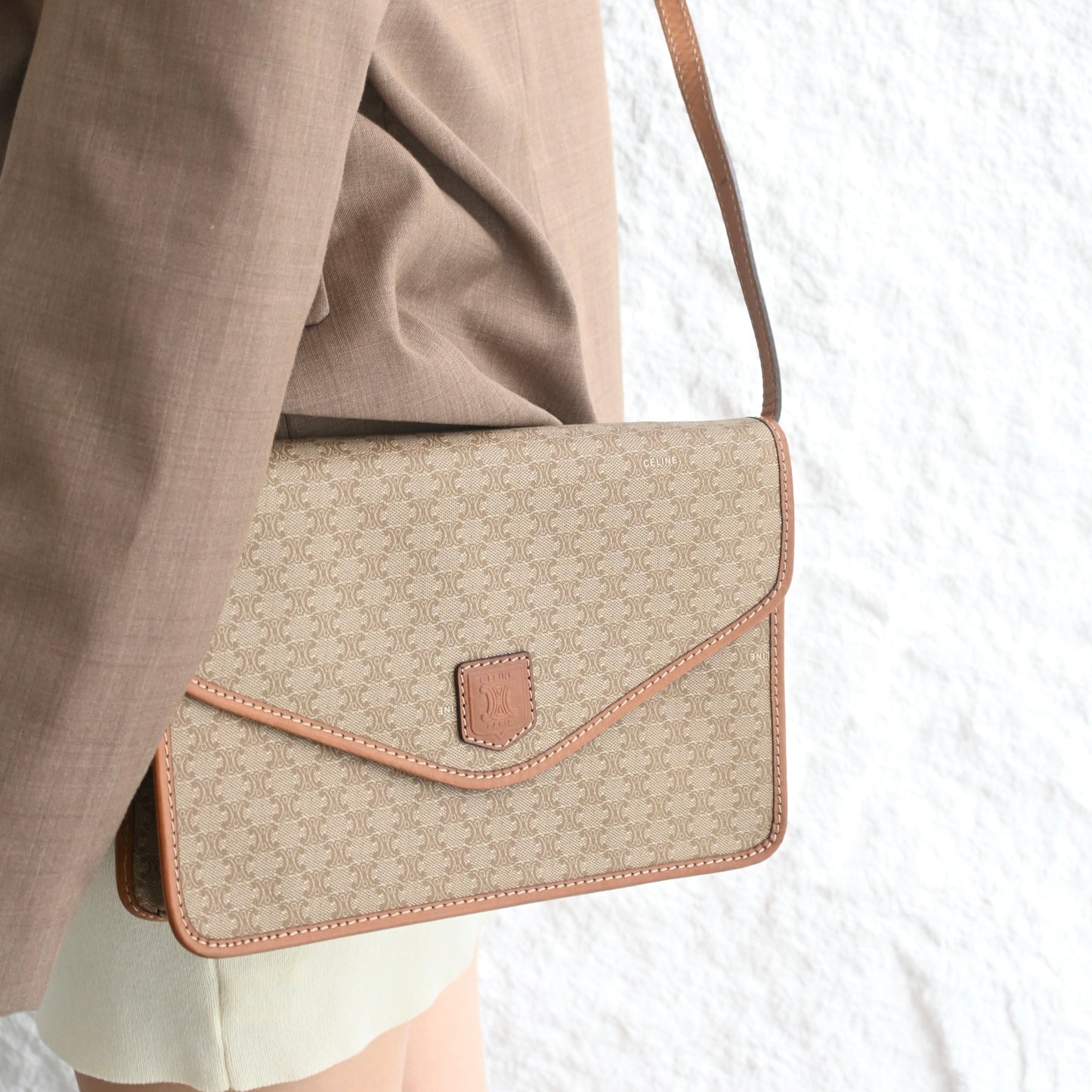 Celine Triomphe Monogram Beige Crossbody Messenger Bag