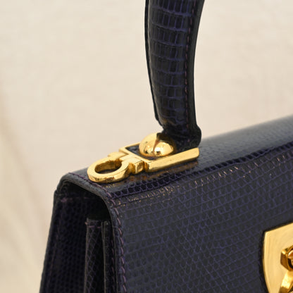 Salvatore Ferragamo Gancini Kelly Small in Purple  Embossed Lizard Leather