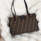 Fendi Zucca Monogram Double Strap Shoulder Bag - Leluxe Vintage Sdn. Bhd.