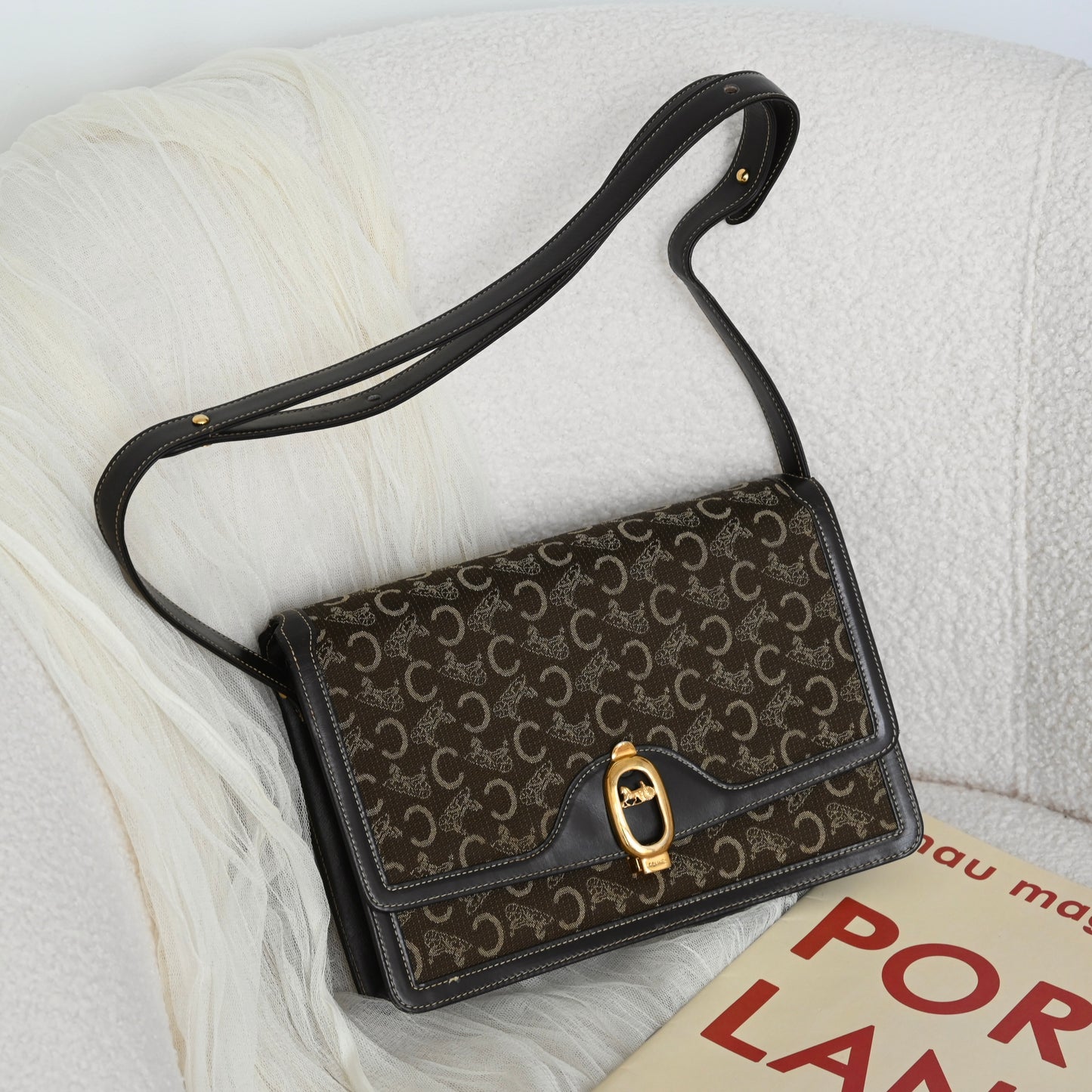 Celine Horse Carriage Brown Macadam Cloth Shoulder Bag