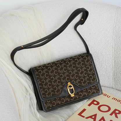 Celine Horse Carriage Brown Macadam Cloth Shoulder Bag