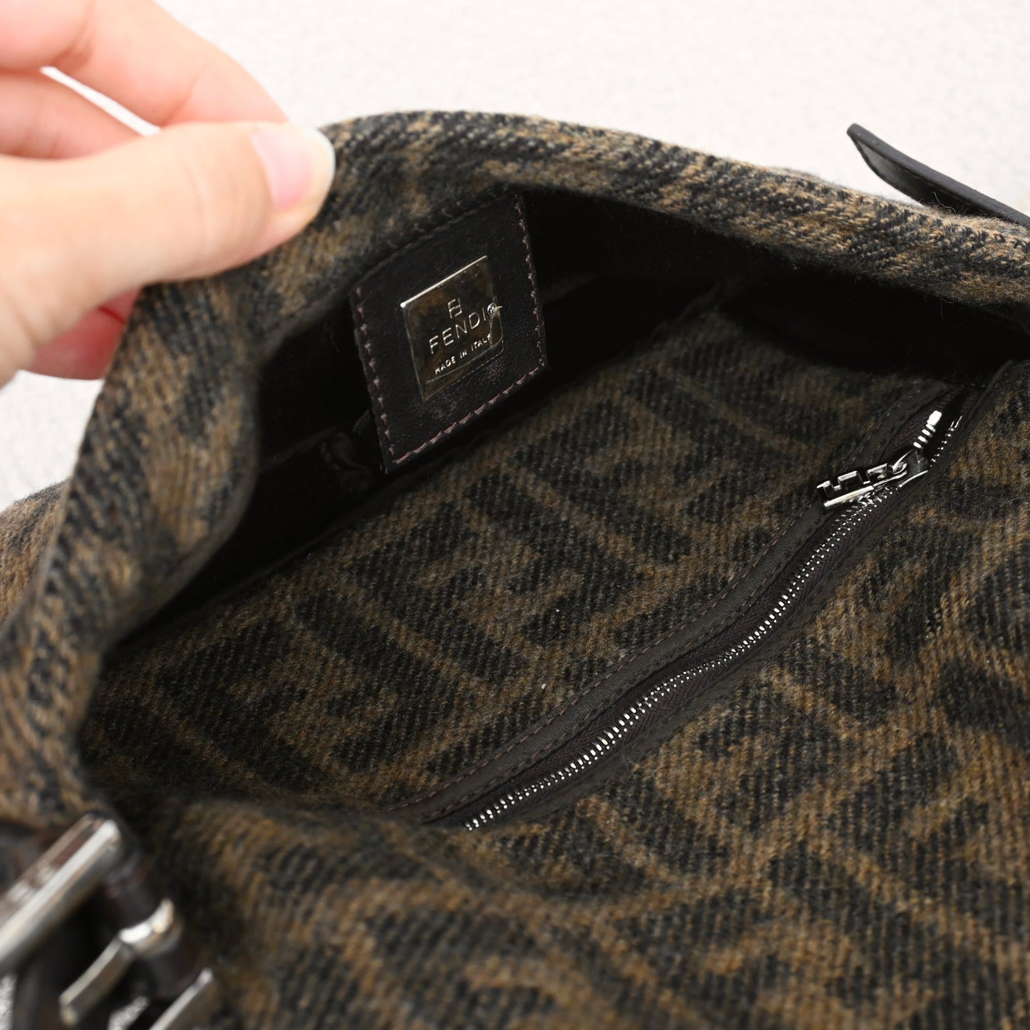 Fendi Zucca Baguette Wool Brown Monogram