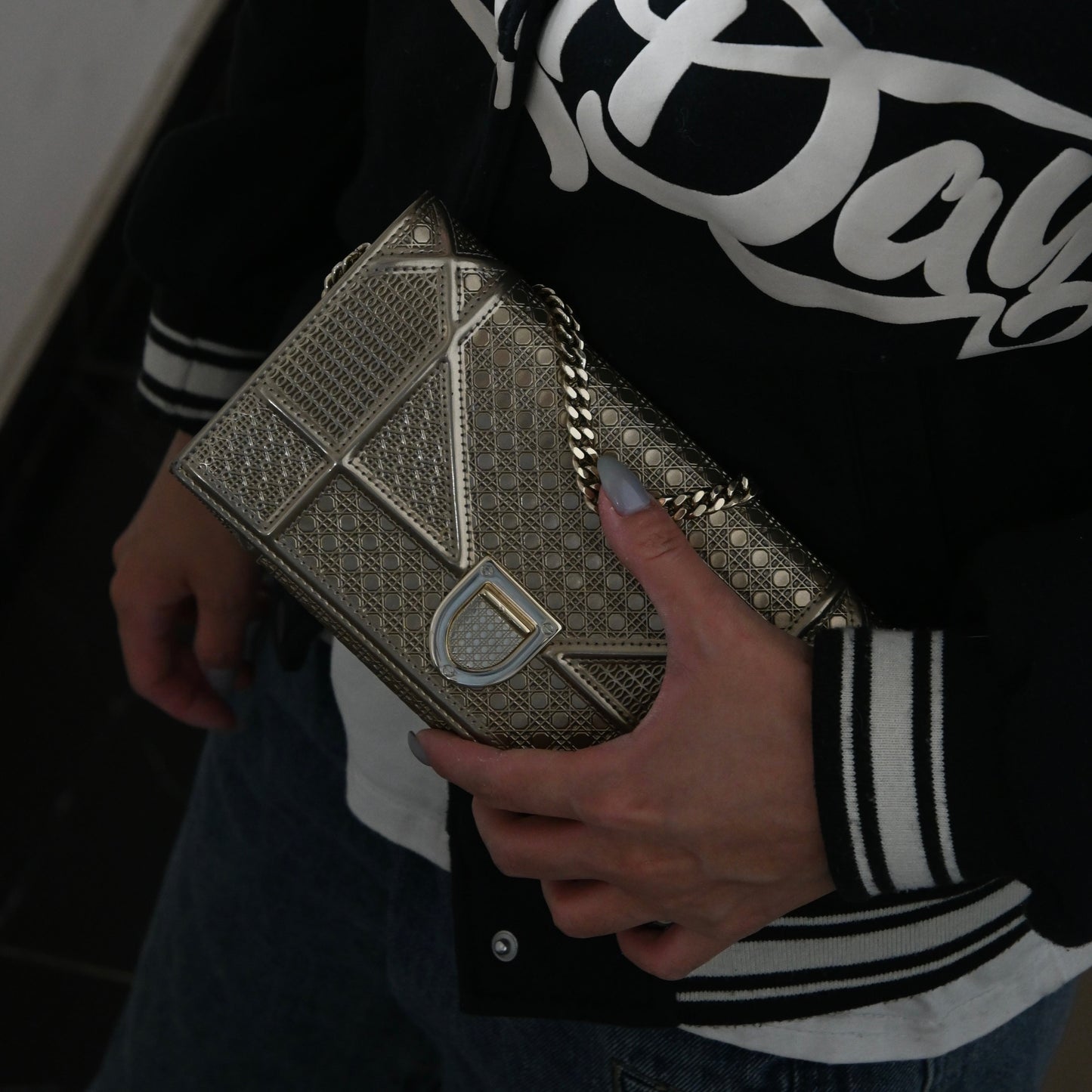 Christian Dior Diorama Metallic Patent Wallet On Chain