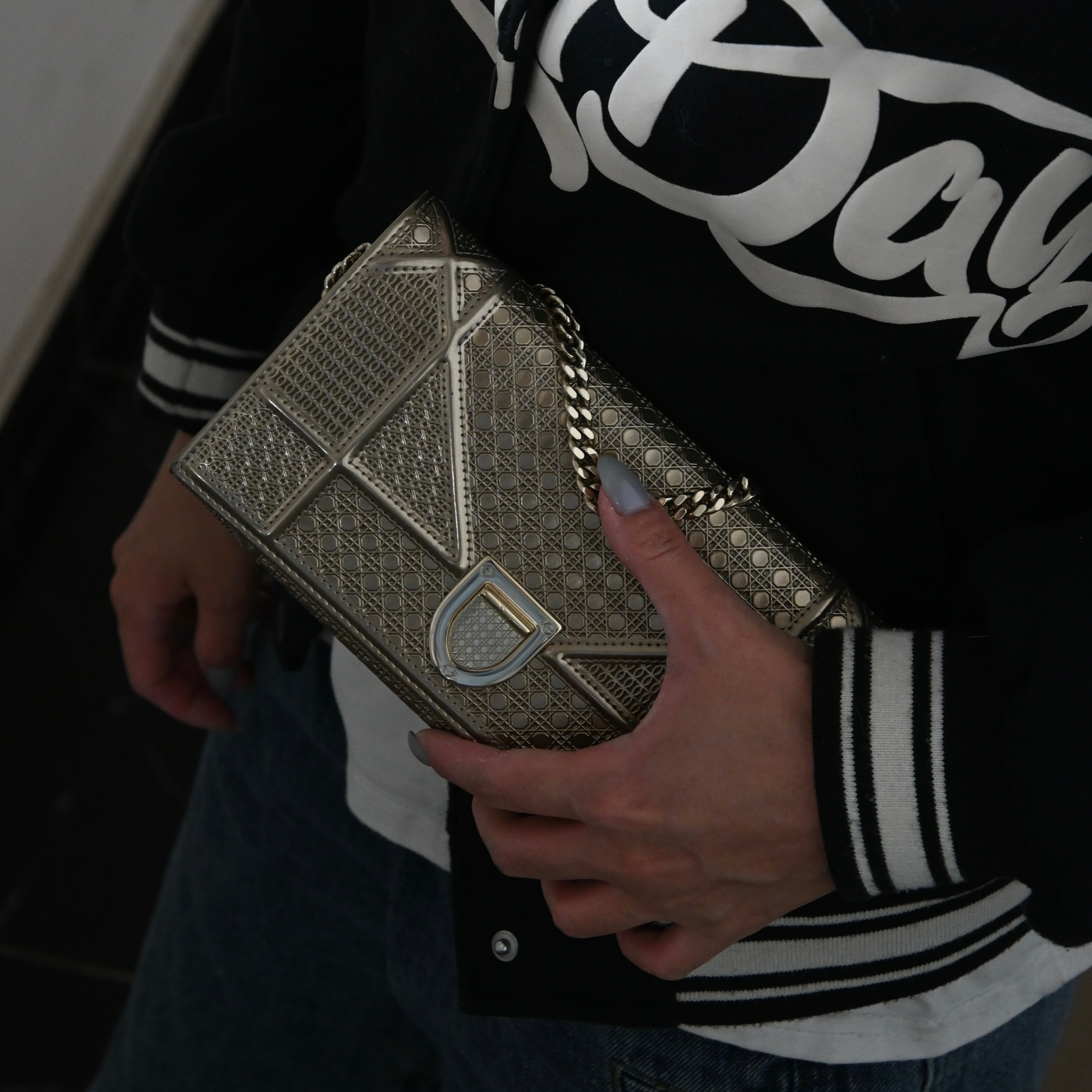 Christian Dior Diorama Metallic Patent Wallet On Chain