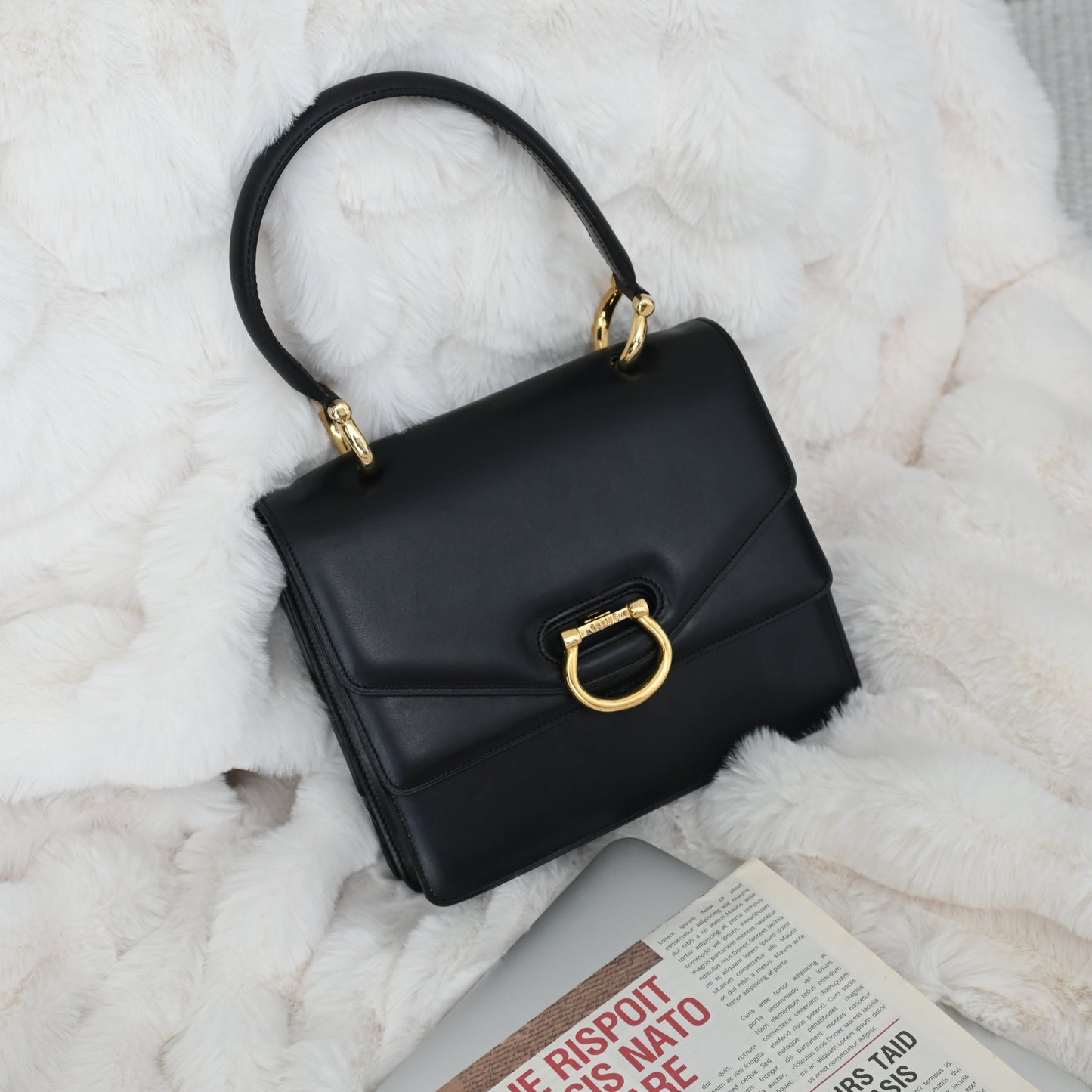 Celine Double Flap Black Kelly