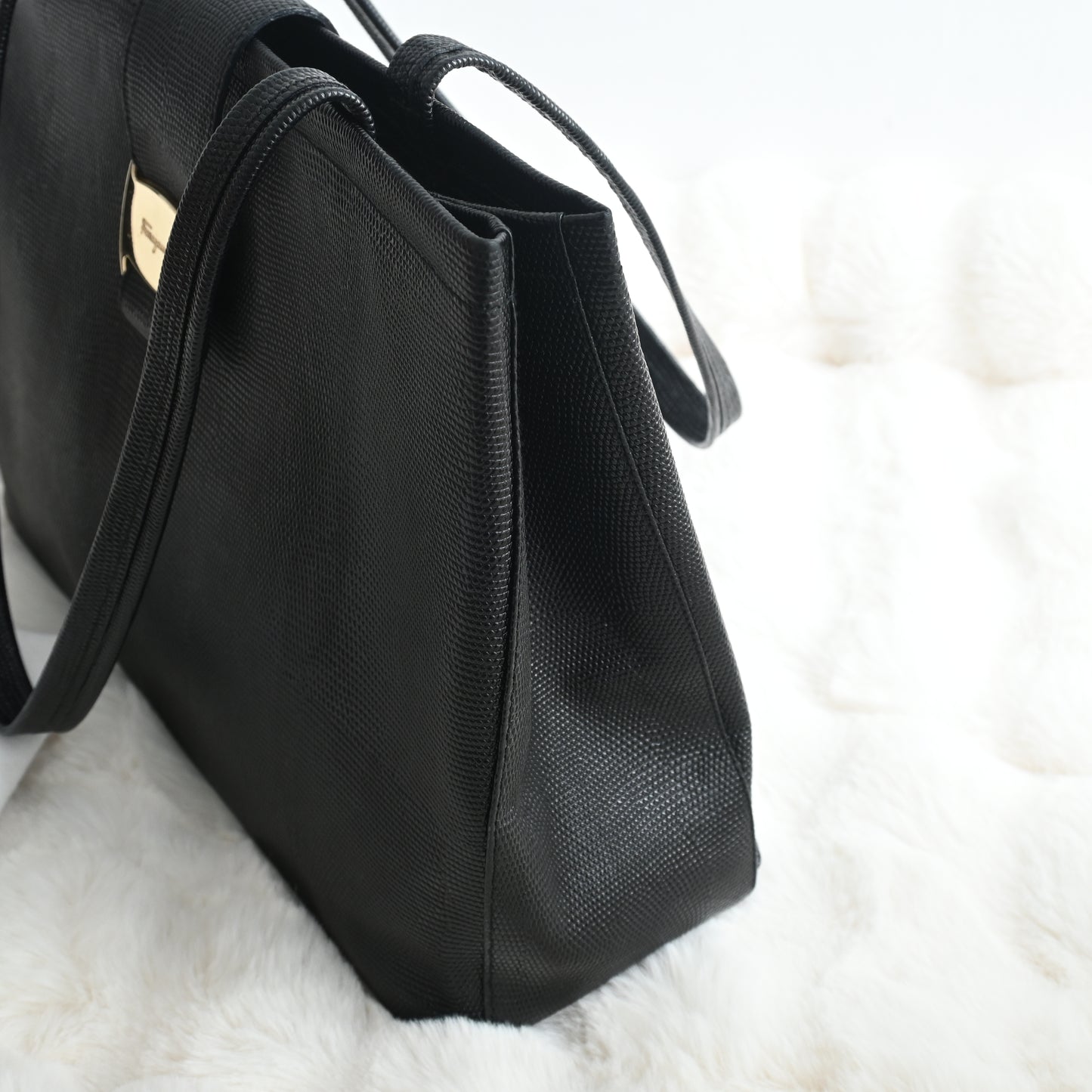 Salvatore Ferragamo Embossed Lizard Vara Tote