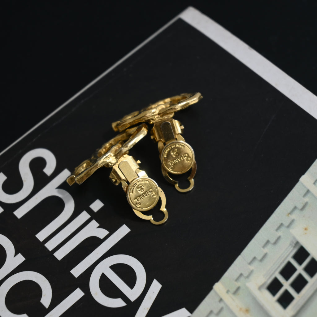 Chanel Coco Earclips with Hammered Texture - Leluxe Vintage Sdn. Bhd.