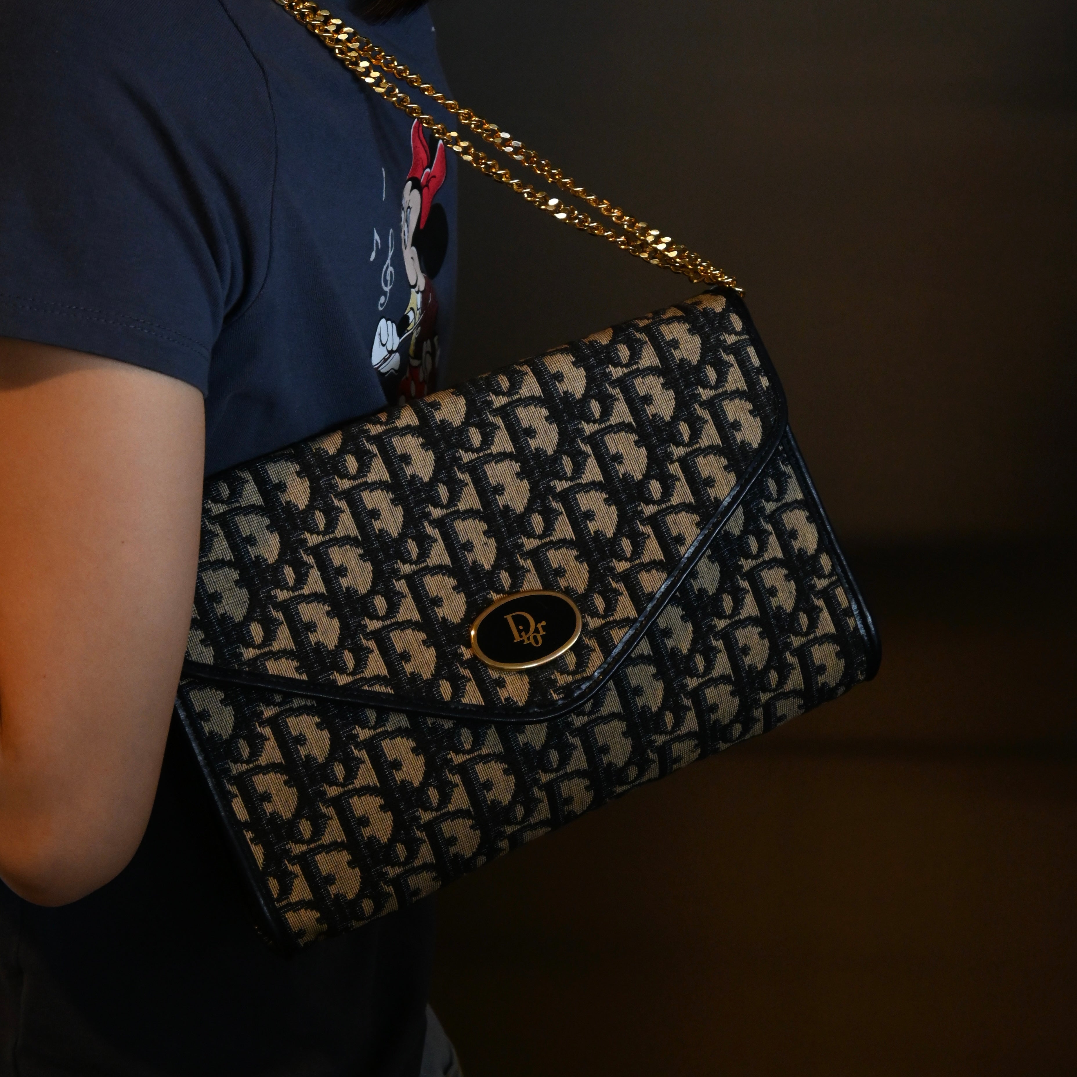 Dior Trotter Navy Monogram Chain Shoulder Envelope Bag