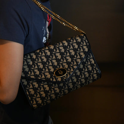 Dior Trotter Navy Monogram Chain Shoulder Envelope Bag