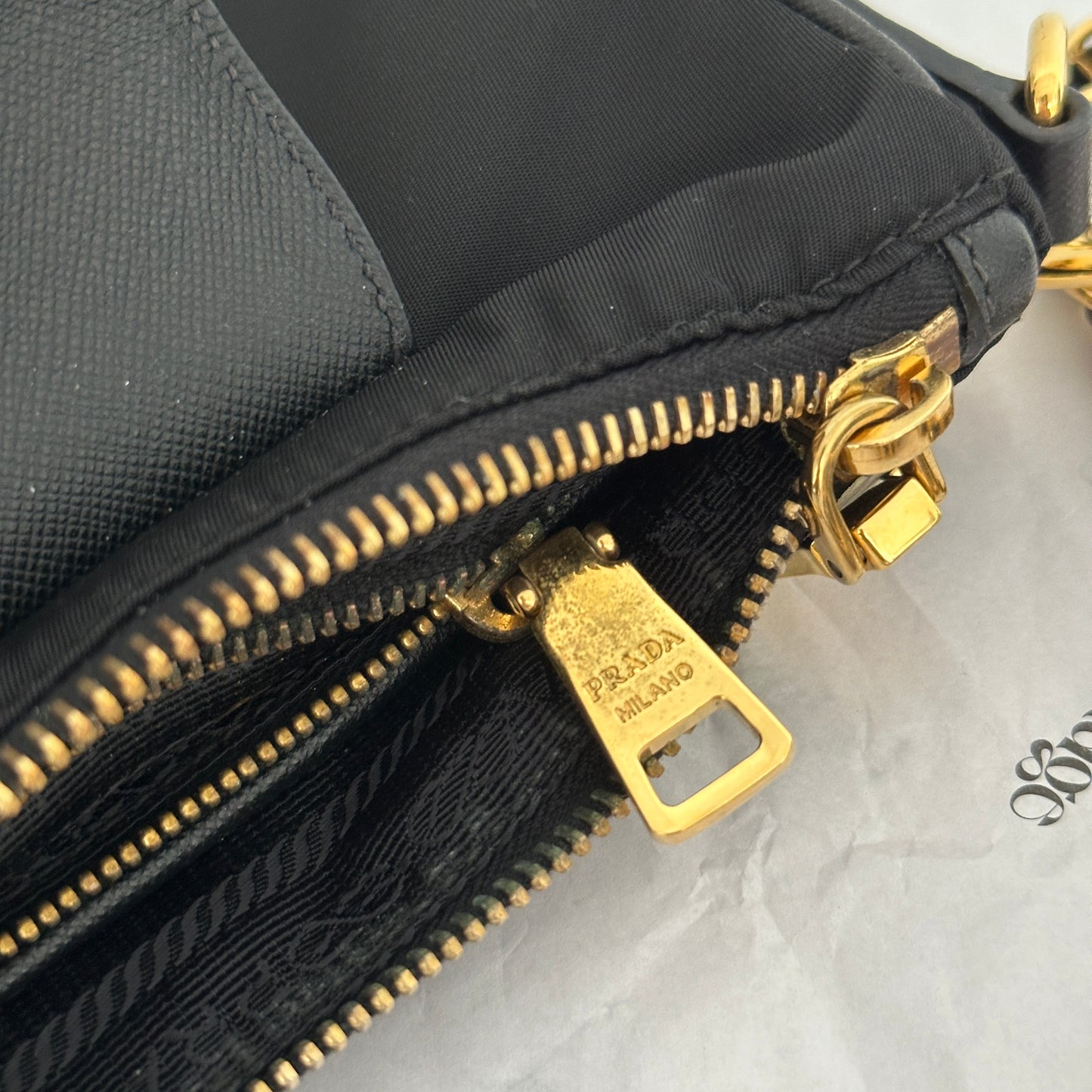 Prada Tessuto Saffiano Nylon Leather Black Chain