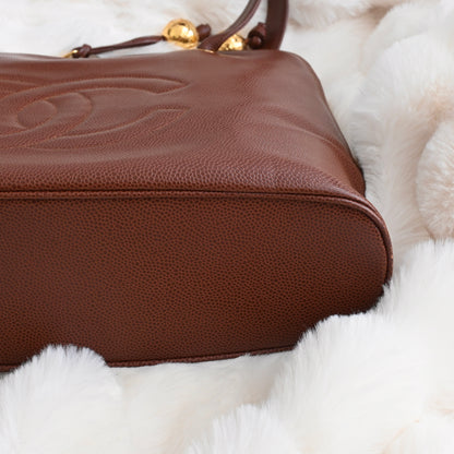 Chanel Timeless Caviar Brown Tote with Gold Ball
