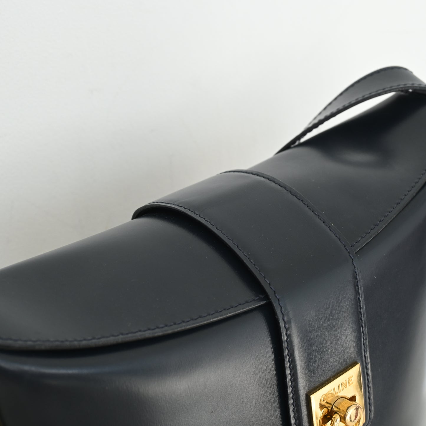 Celine Vintage Navy Gancini Bucket Bag