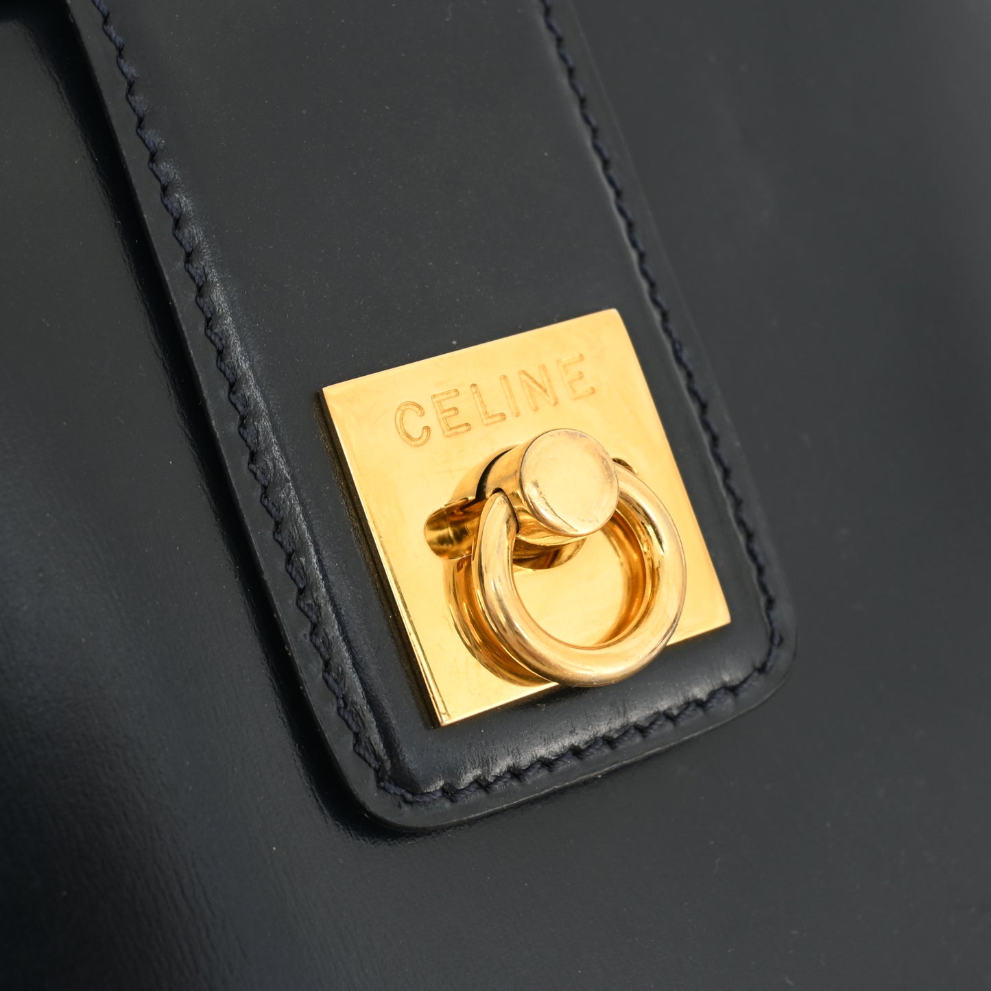 Celine Vintage Navy Gancini Bucket Bag