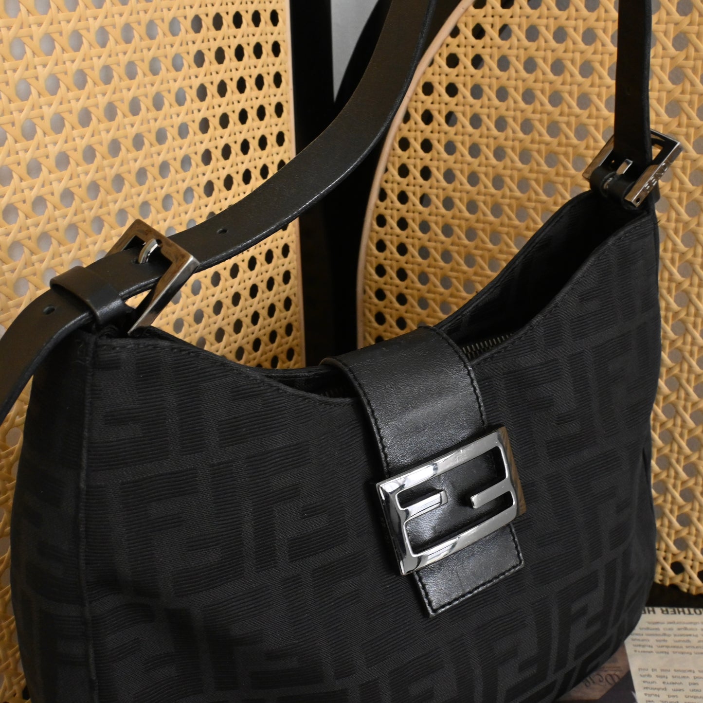 Fendi Zucca Black Canvas Shoulder Bag