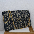 Dior Trotter Navy Monogram Chain Shoulder Envelope Bag