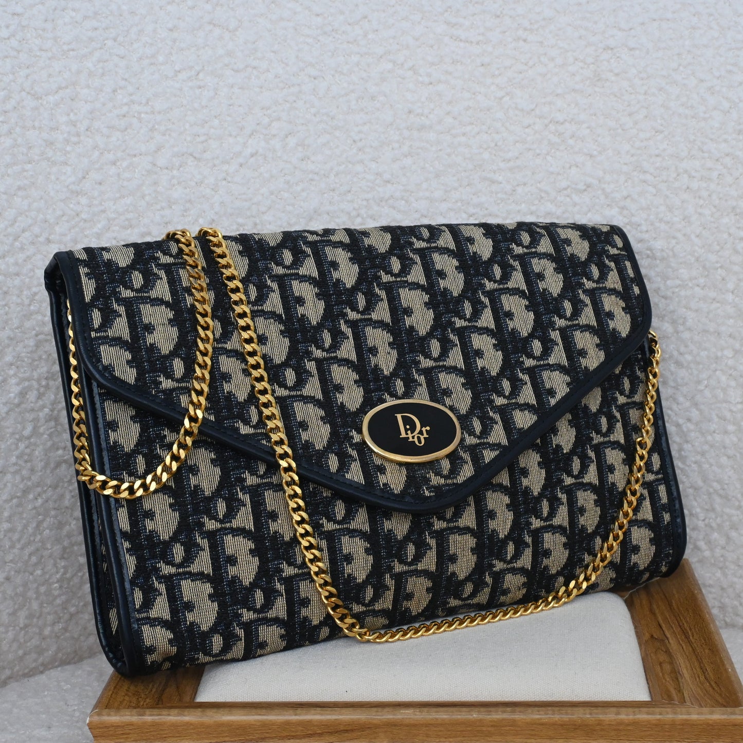 Dior Trotter Navy Monogram Chain Shoulder Envelope Bag