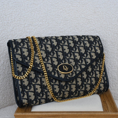 Dior Trotter Navy Monogram Chain Shoulder Envelope Bag