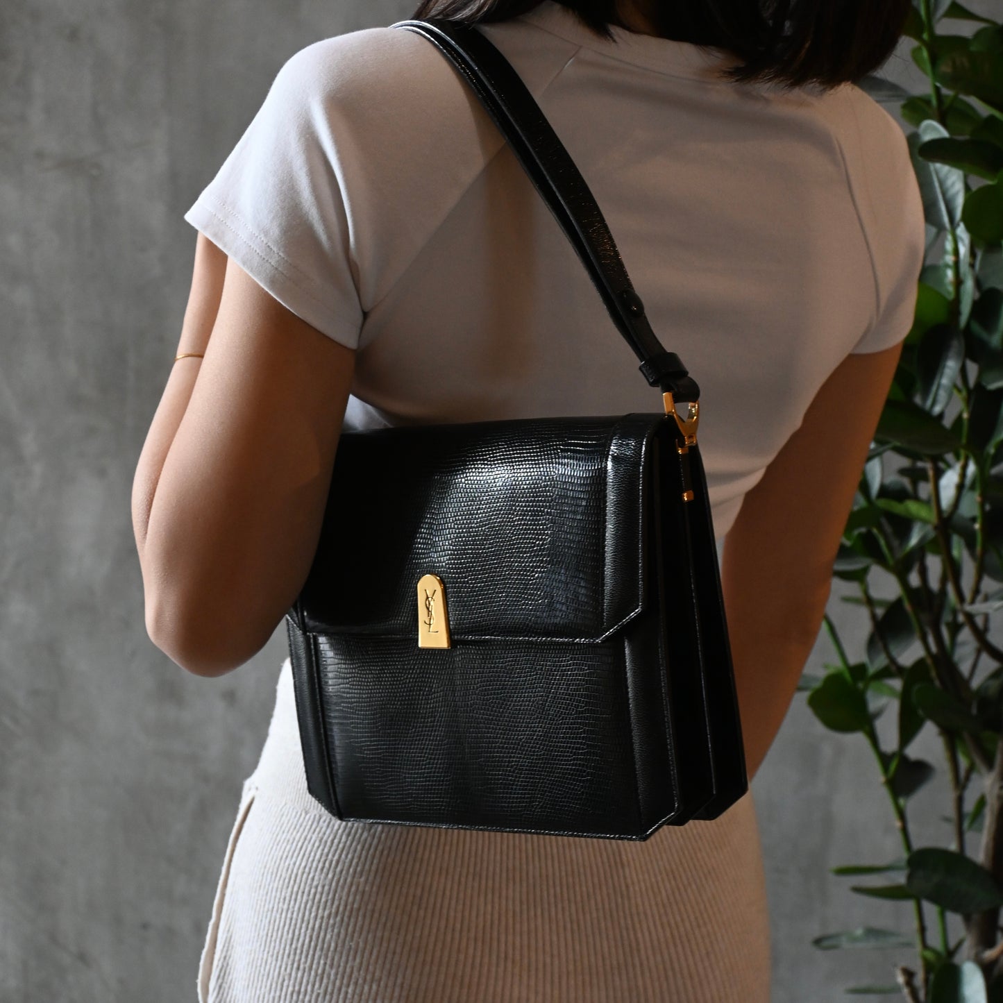 Vintage YSL Embossed Lizard Leather Shoulder Bag