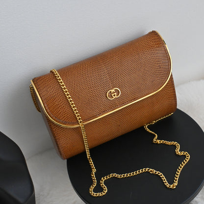 Old Gucci Lizard Chain Crossbody 1950s