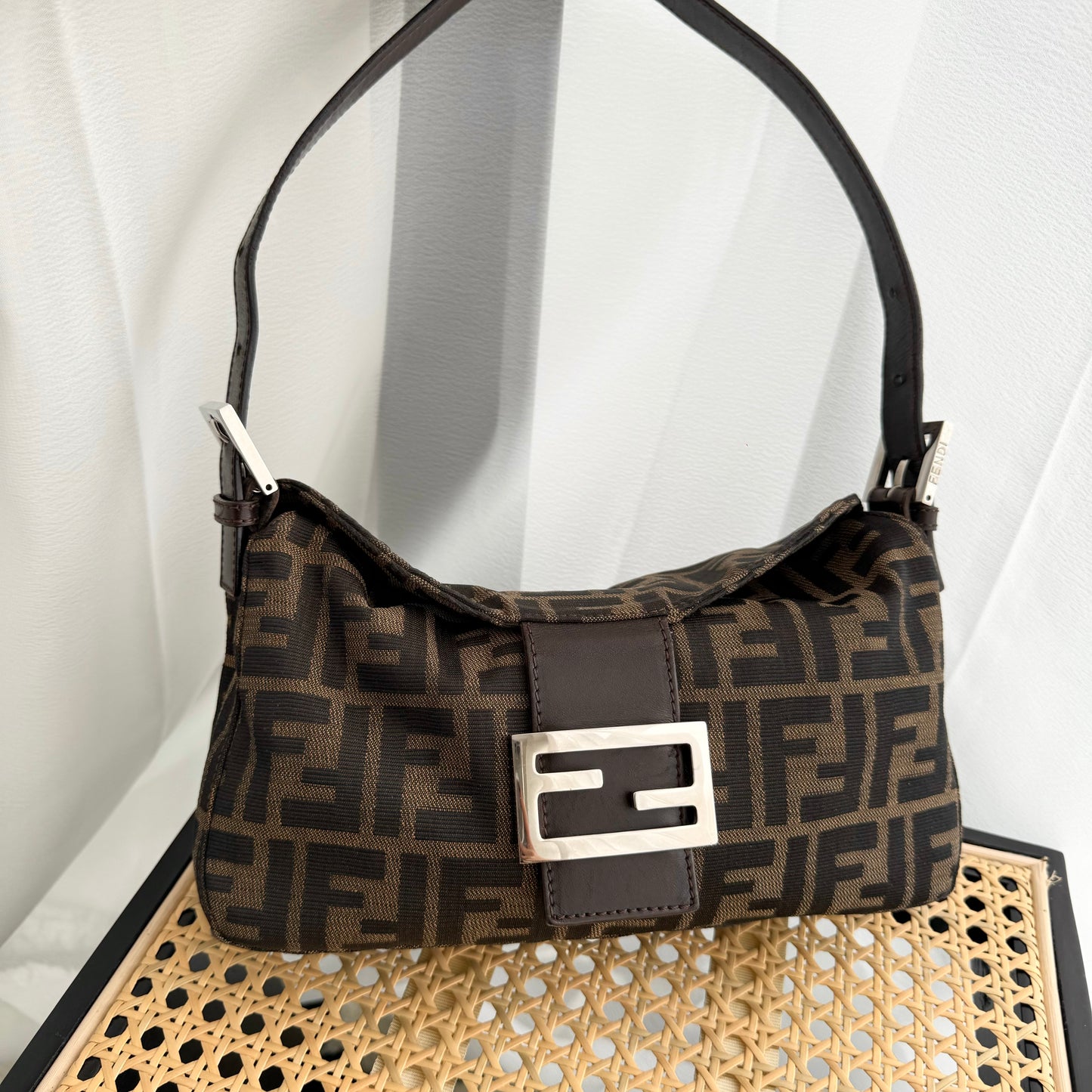 Fendi Zucca Canvas Baguette Shoulder Bag