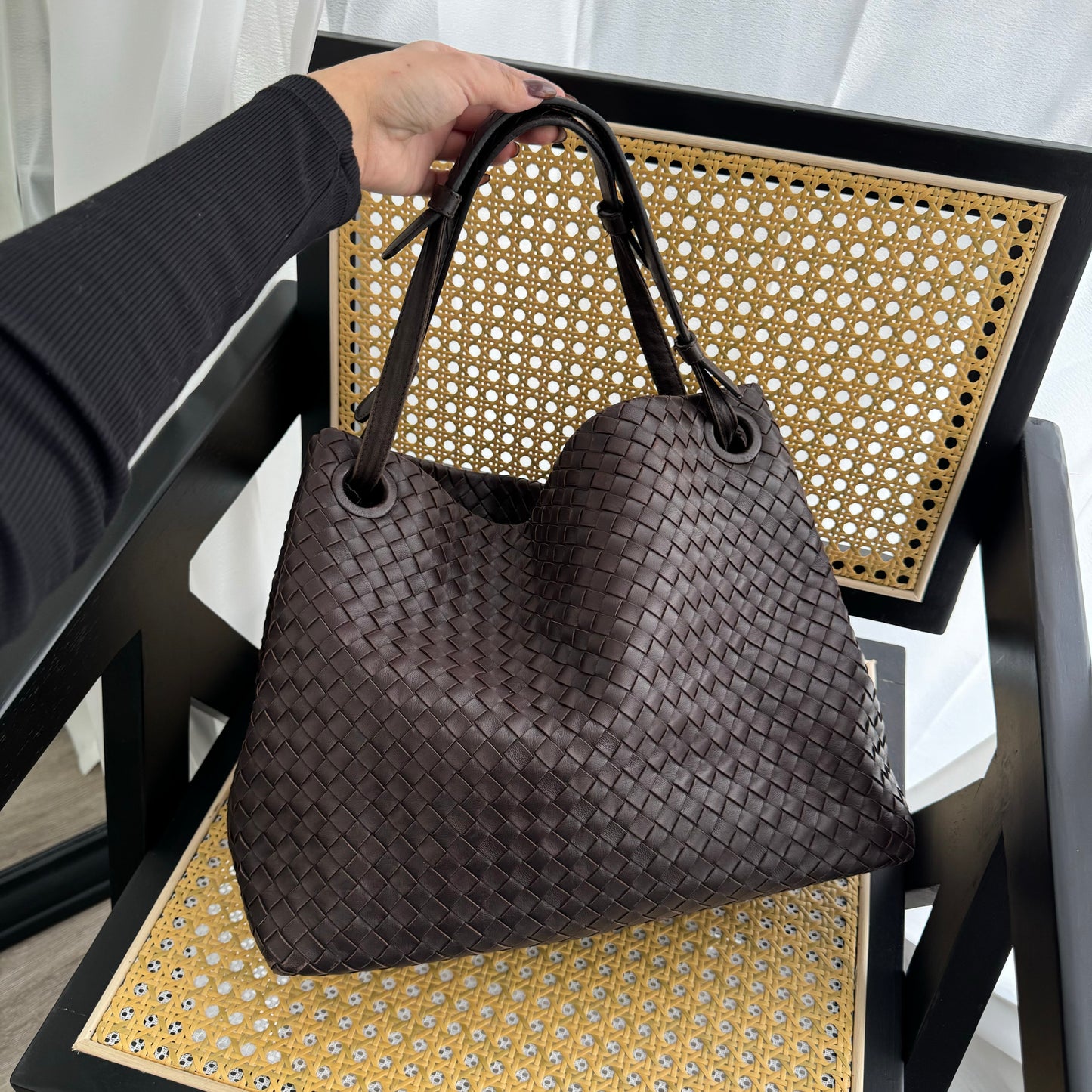 Bottega Veneta Intrecciato Shoulder Bag Dark Brown