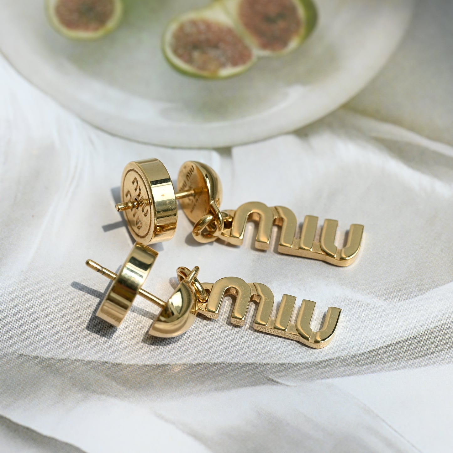 Miu Miu Logo Drop Stud Earrings