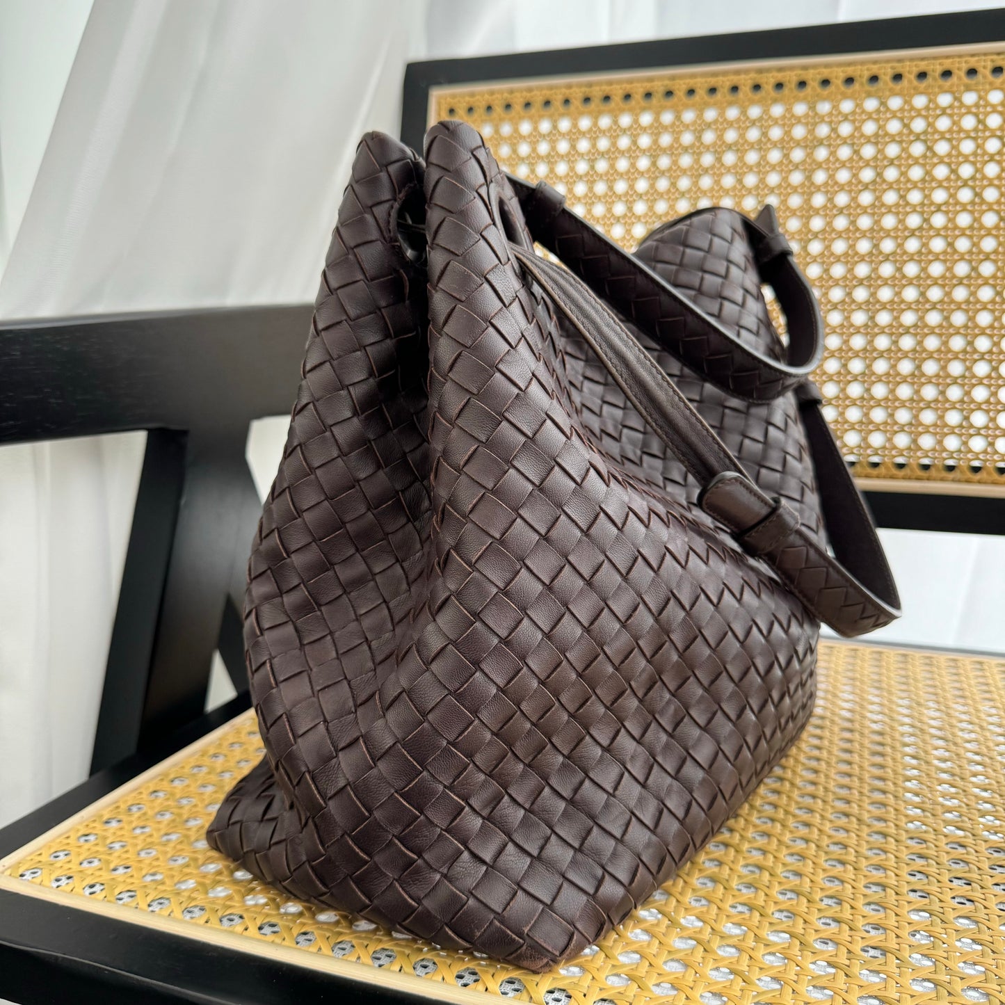 Bottega Veneta Intrecciato Shoulder Bag Dark Brown