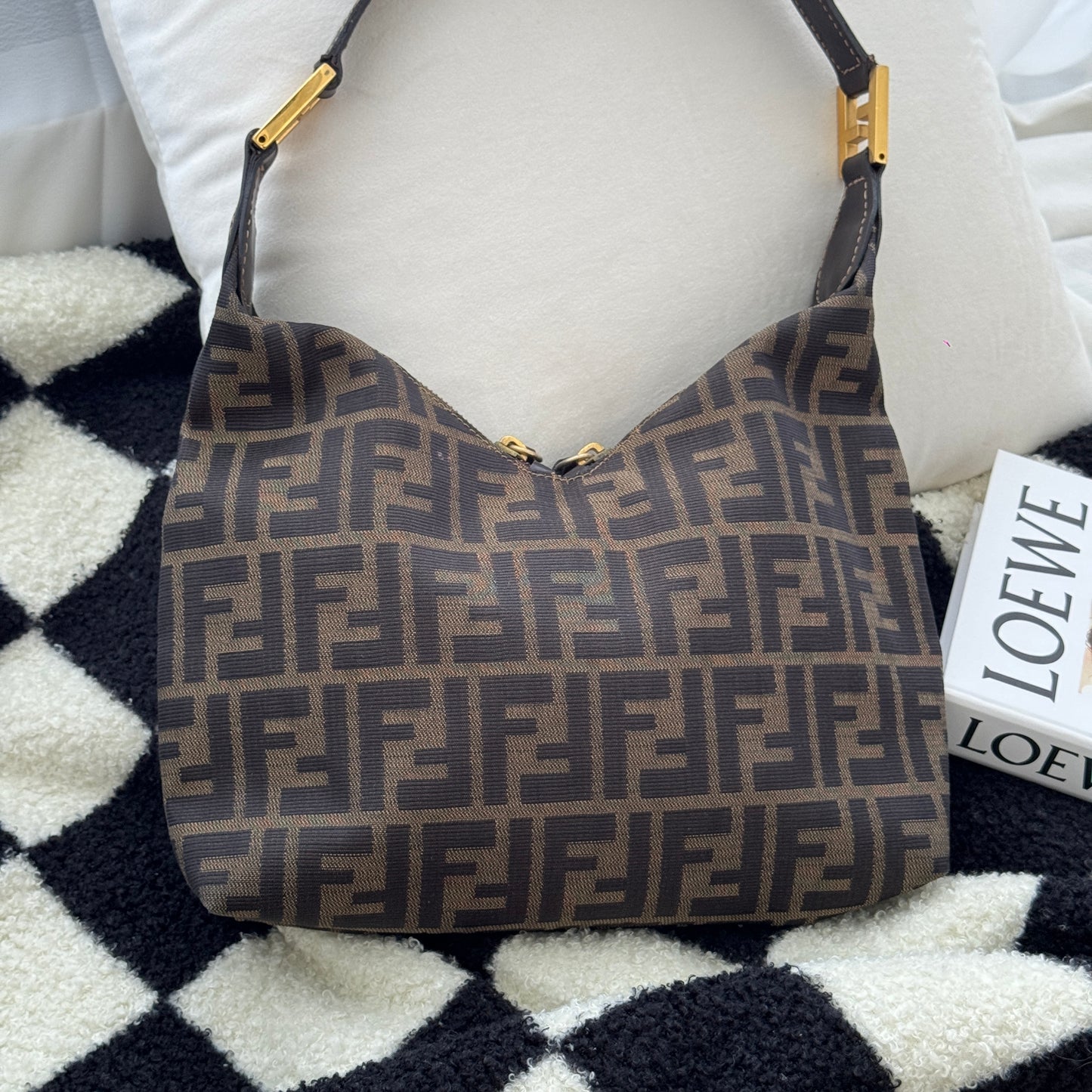 Fendi Zucca Monogram Double Zipper Hobo