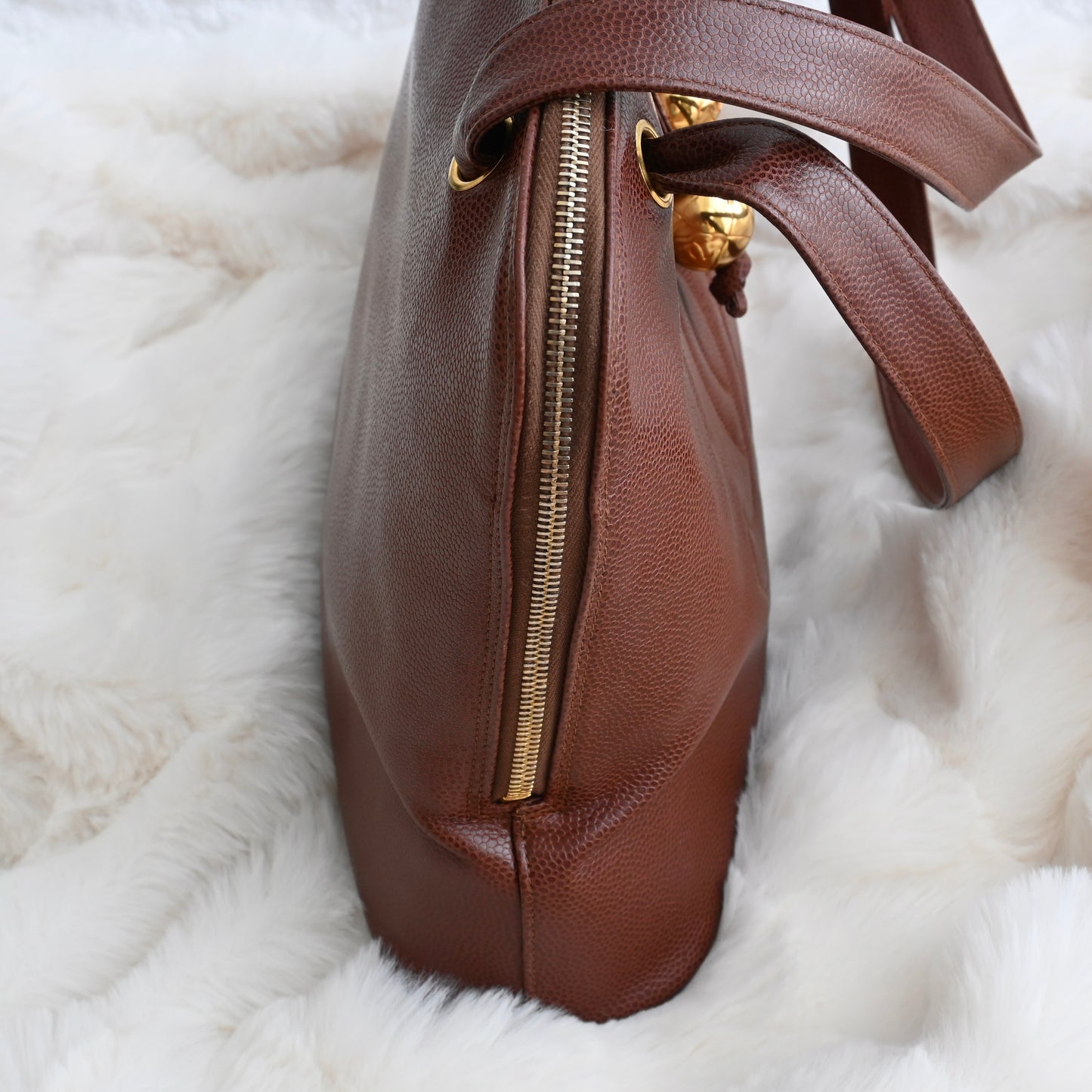 Chanel Timeless Caviar Brown Tote with Gold Ball