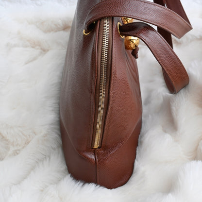 Chanel Timeless Caviar Brown Tote with Gold Ball