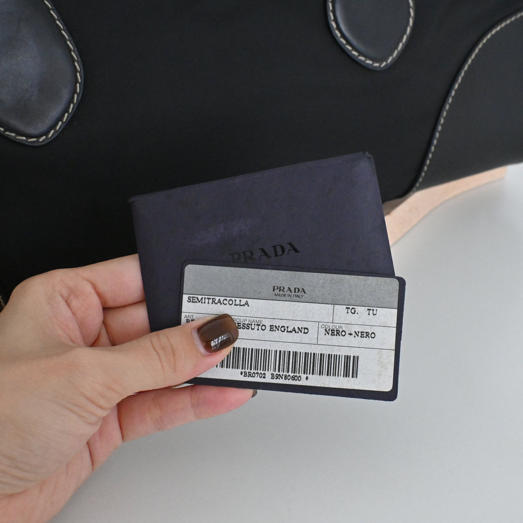 Prada Black Nylon Contrast Stitching Shoulder Bag