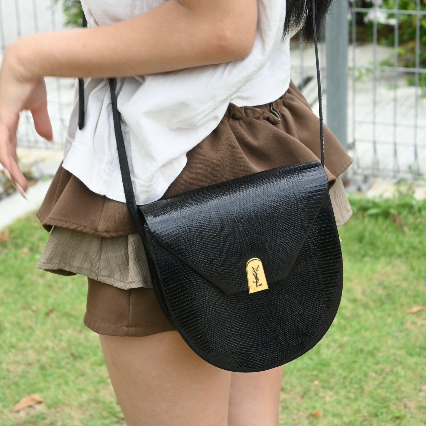 YSL Crossbody Lizard Embossed Leather