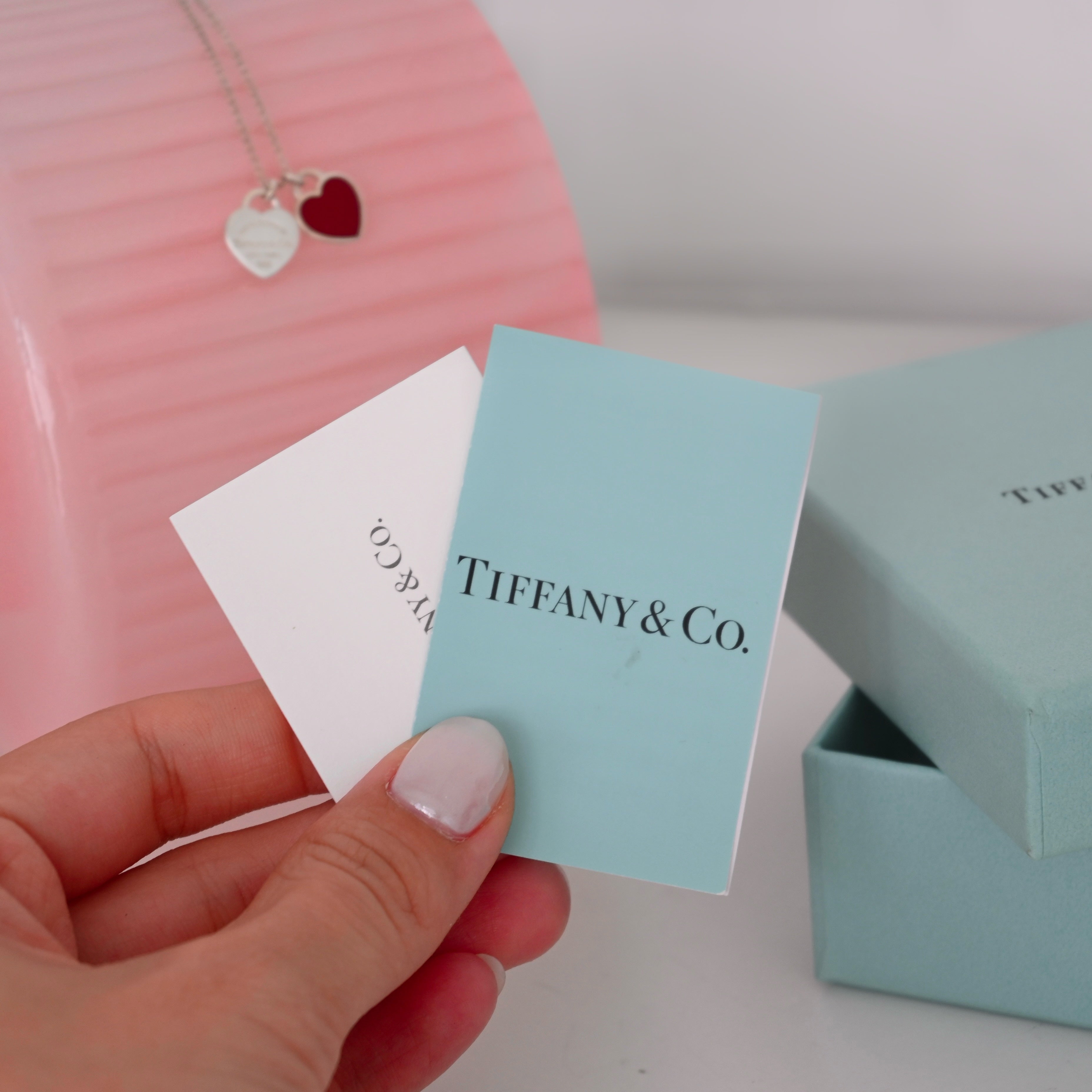 Tiffany Return To Tiffany Double Heart Tag Necklace Red