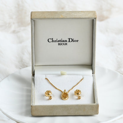 Christian Dior Vintage Oval Necklace Earclips Set