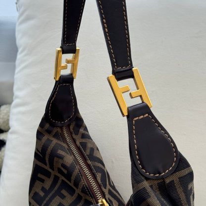 Fendi Zucca Monogram Double Zipper Hobo