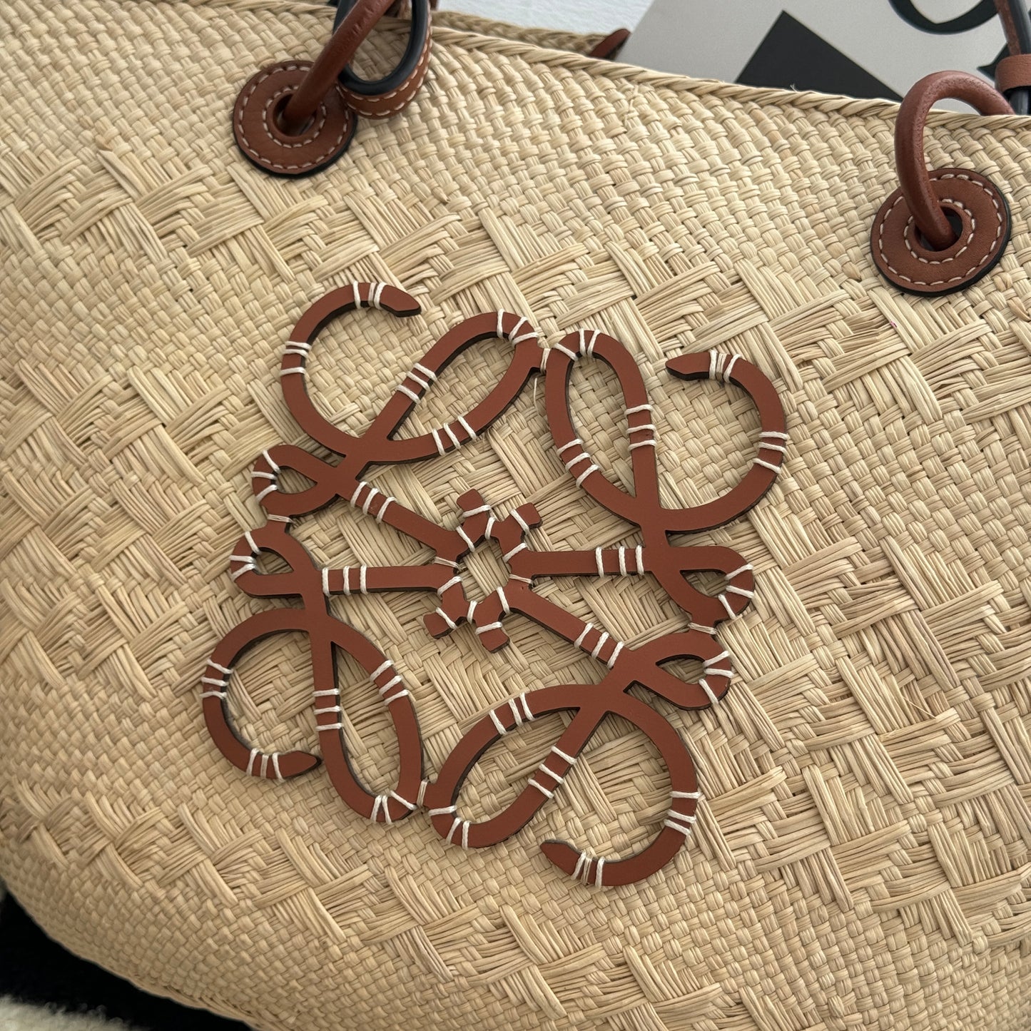 Loewe Anagram Woven Basket Raffia Tote Bag