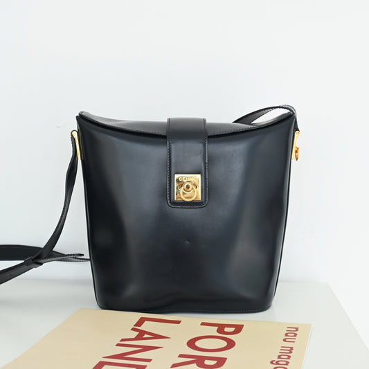 Celine Vintage Navy Gancini Bucket Bag