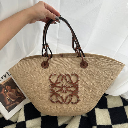 Loewe Anagram Woven Basket Raffia Tote Bag