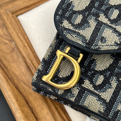 Dior Blue Oblique Canvas Saddle Card Holder