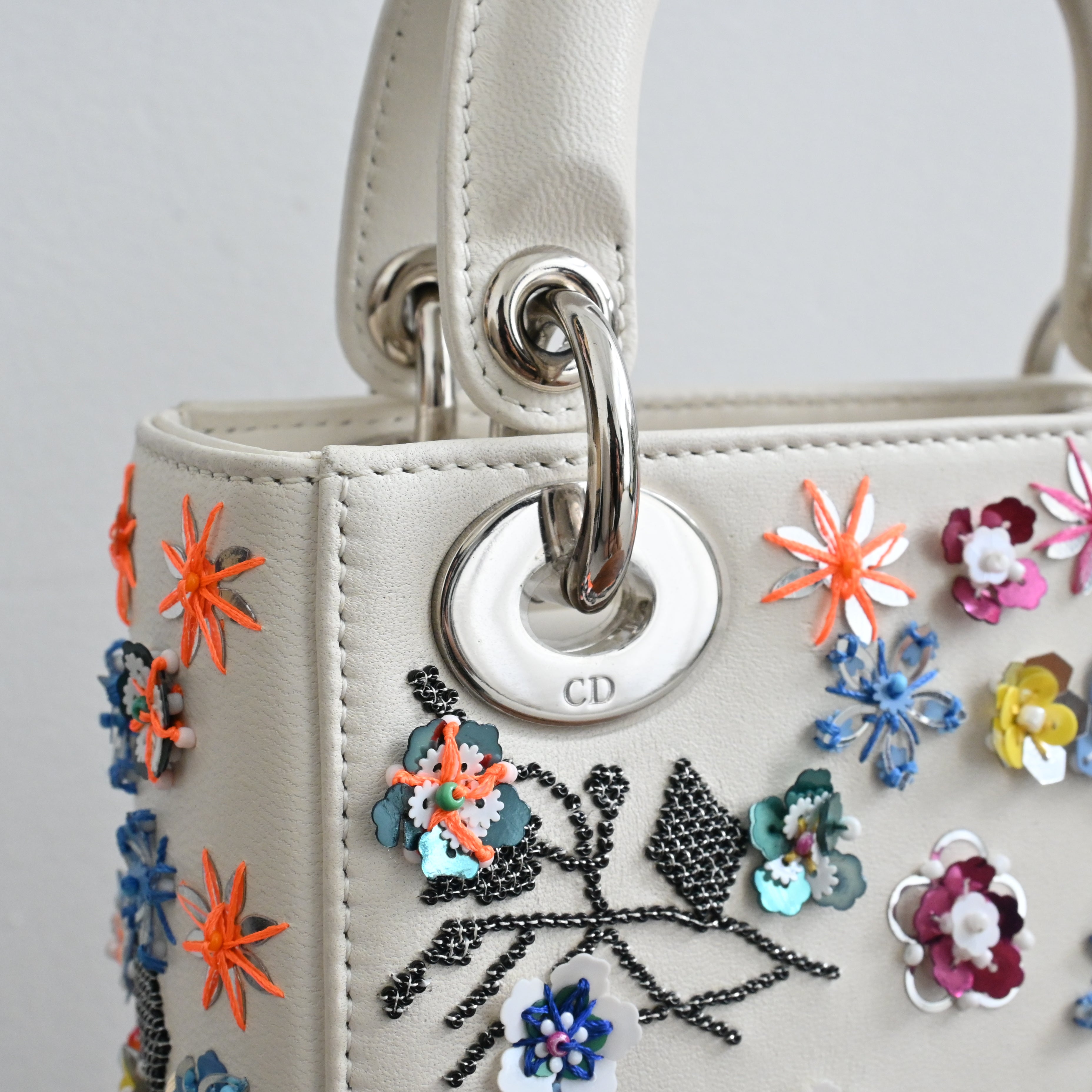 Christian Dior Sequin Floral Embroidered Mini Lady Dior