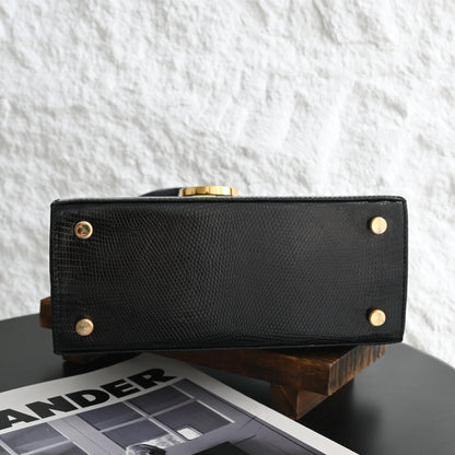 Salvatore Ferragamo Gancini Kelly Small in Embossed Lizard Leather