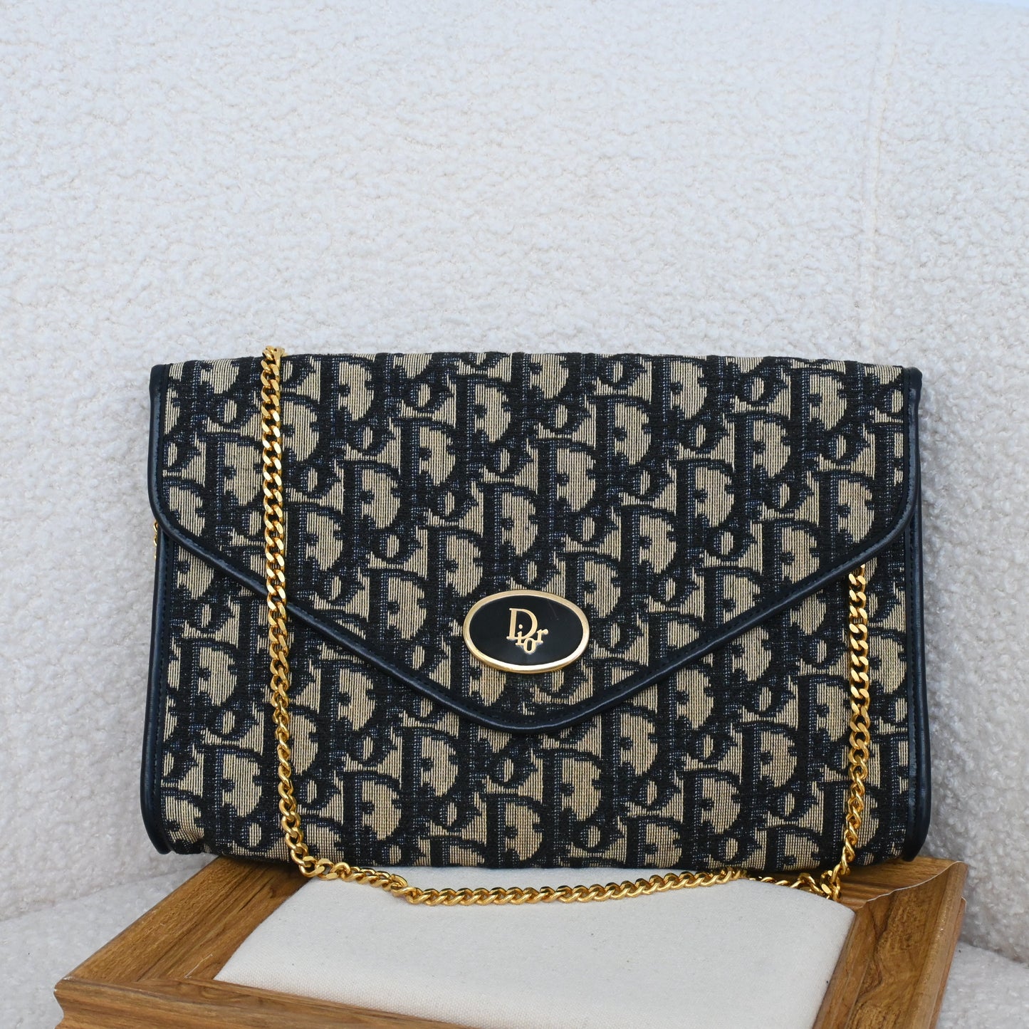 Dior Trotter Navy Monogram Chain Shoulder Envelope Bag