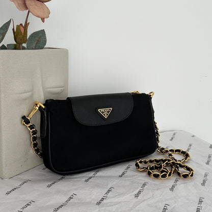 Prada Tessuto Saffiano Nylon Leather Black Chain