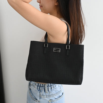 Fendi Zucchino Black Canvas Tote