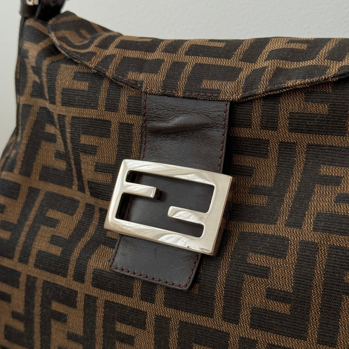 Fendi Zucca Monogram Canvas & Leather Shoulder Bag Brown