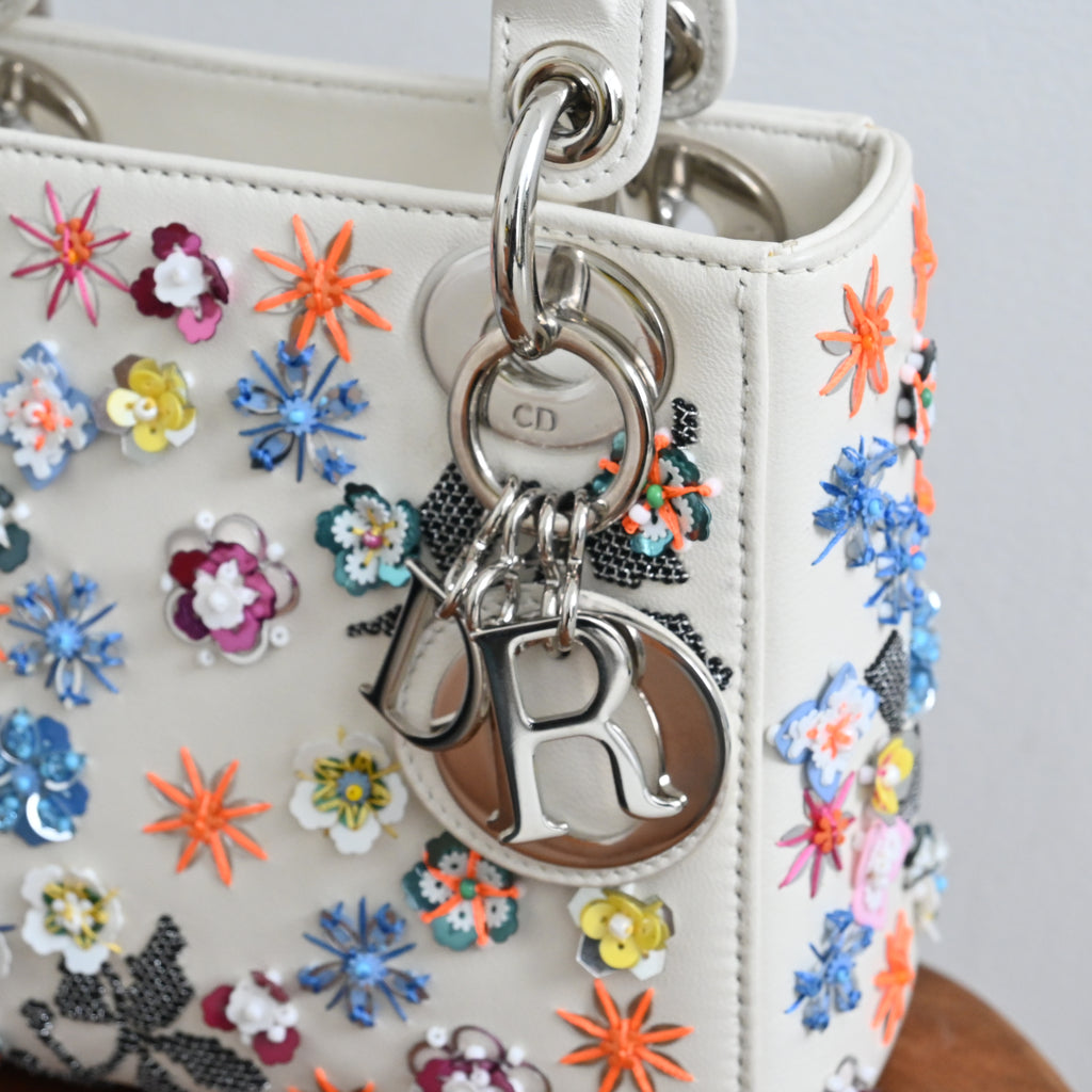 Christian Dior Sequin Floral Embroidered Mini Lady Dior